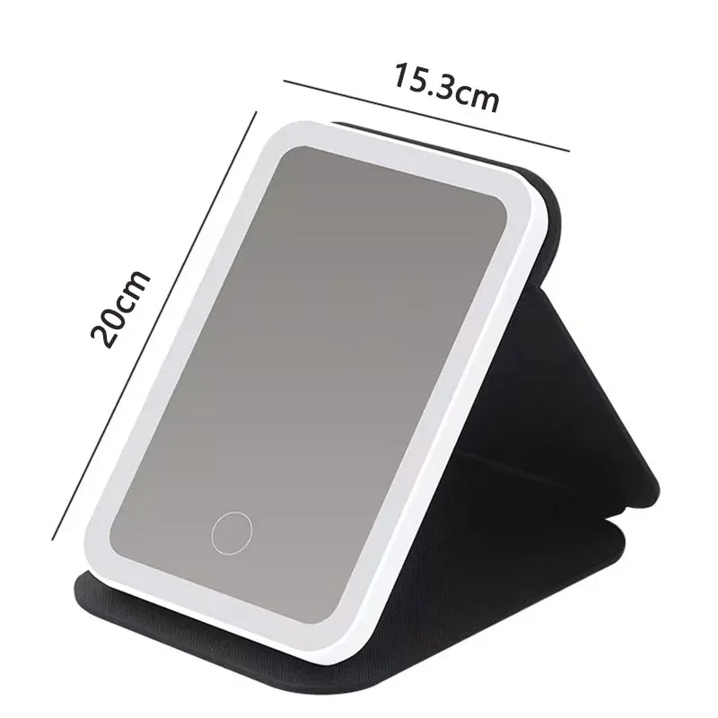 3 kleuren LED-make-upspiegel met lederen touchscreen USB oplaadbaar 3 helderheid dimmen make-upspiegel opvouwbaar