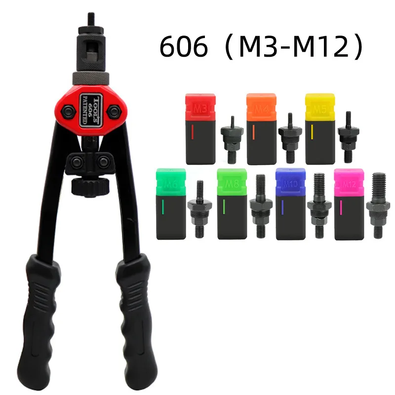 Porca com mão rosqueada rebite porcas arma bt606 m3 m4 m5 m6 m8 rebitador manual de inserção dupla arma rebitagem ferramenta rivnut