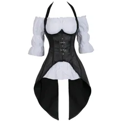 Punk Sexy Corset Bustier 2 Pieces Long Straps Blouse Top Vest Corsets Pirate Lingerie Irregular Plus Size Burlesque Costumes