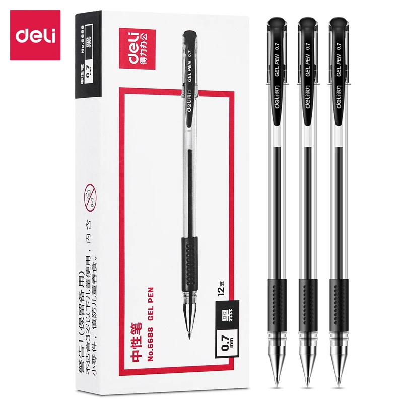 Deli 12 Pcs 0.7mm Black Ink Gel Pen Office Pen High-quality Pen Signing Pen School Supplies Stationery For Writing Test Pen