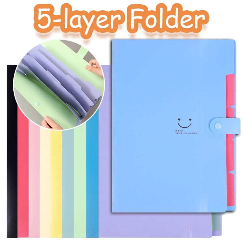 A4 Organ Folder 5 Layers Macaron Colors File Manager Storage Simple Folder for Student School and Office Stationery Supplies