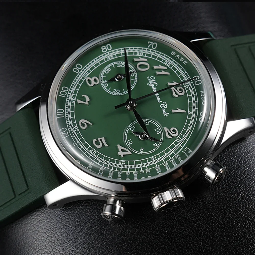 Vintage Pilot Chronograph Watch Men Luxury Sports VK64 Chrono Watches 41mm Dome Mineral Glass Quartz Wristwatch Mysterious Code