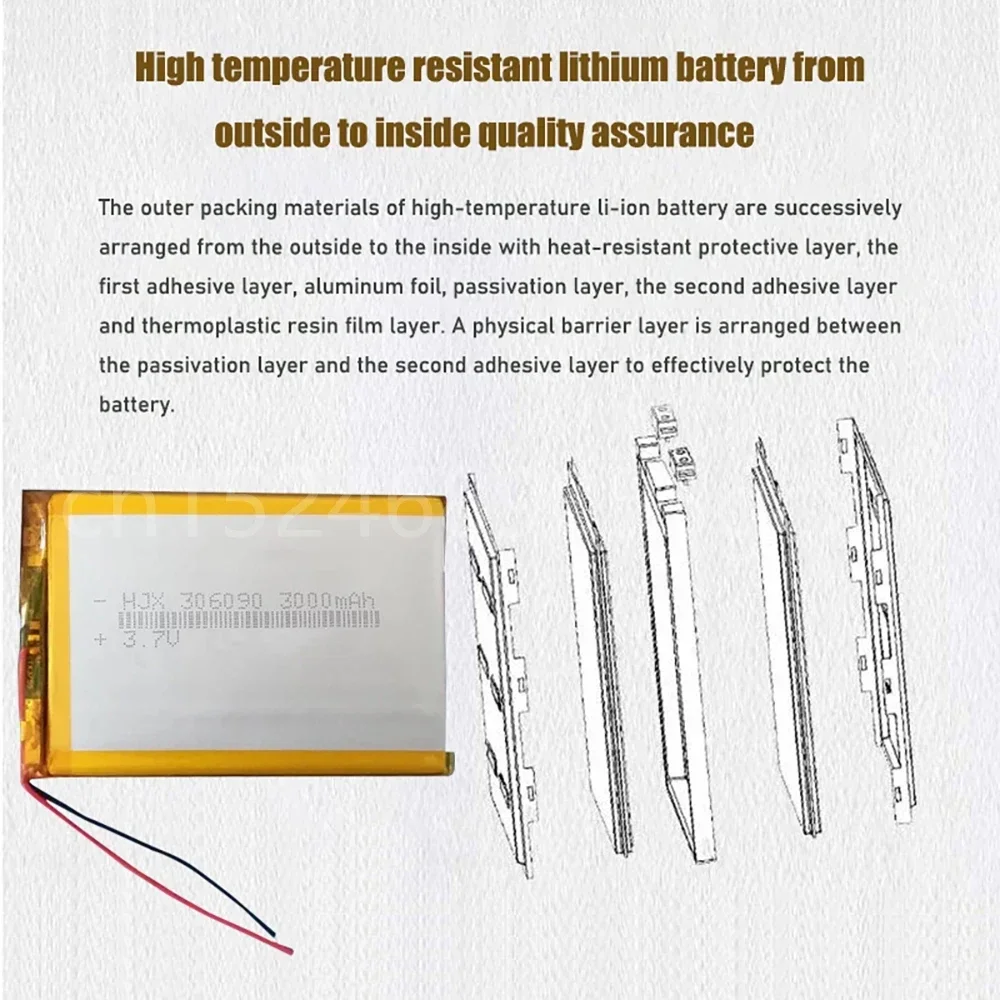 Batterie lithium polymère aste pour casque Bluetooth, alimentation, MP3, MP4, MP5, GPS, PSP, MID, 306090 mAh, 3000 V, 3.7