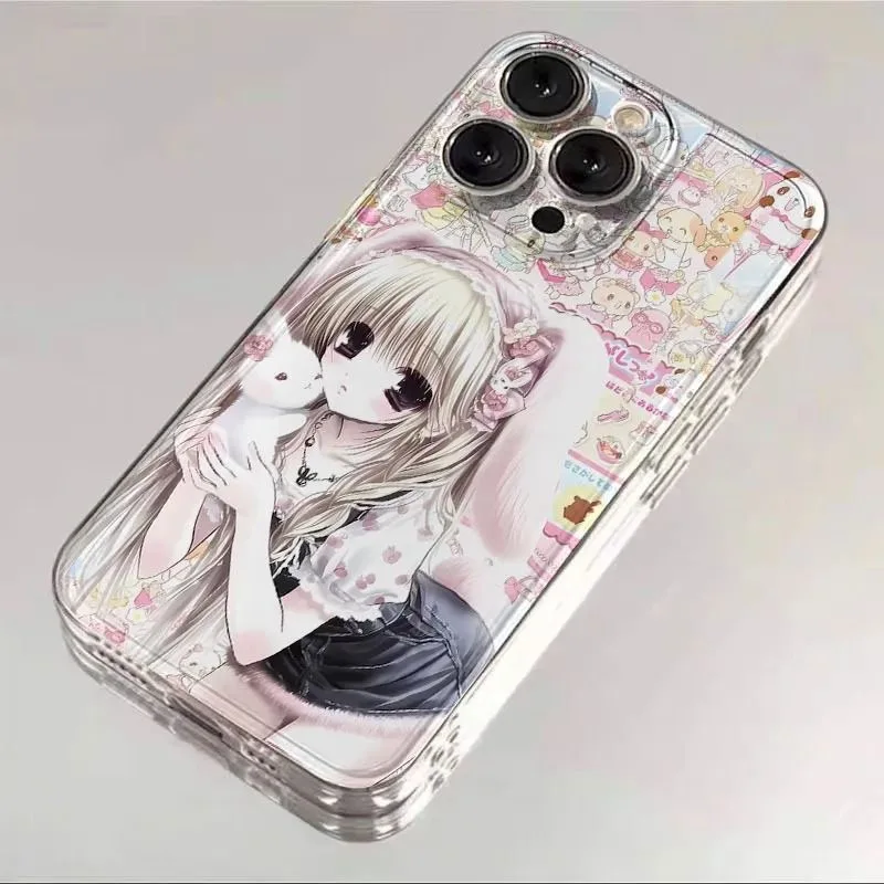 Niedliche Hasenohren-Loli-Mädchen Transparente Handyhülle für iPhone 17 Air 16 15 14 Plus 13 12 Mini 11 Pro Max Silikon Soft Cover Funda