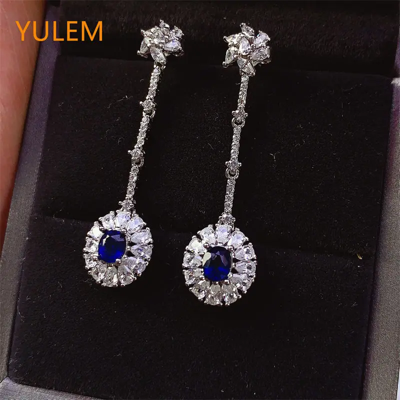 YULEM New Arrival 4x5 Natural Emerald and Ruby and Sapphire and Tanzanite Drop Earring silver 925 Earrings for Women