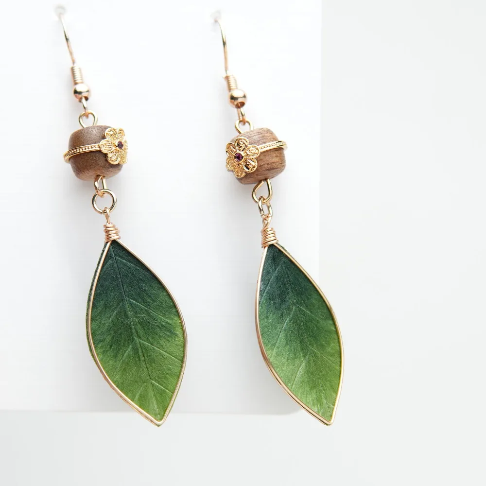 Chinese Style Retro Light Luxury Pomelo Leaf Velvet Flower Earrings, New Design Dangle Earrings for Women