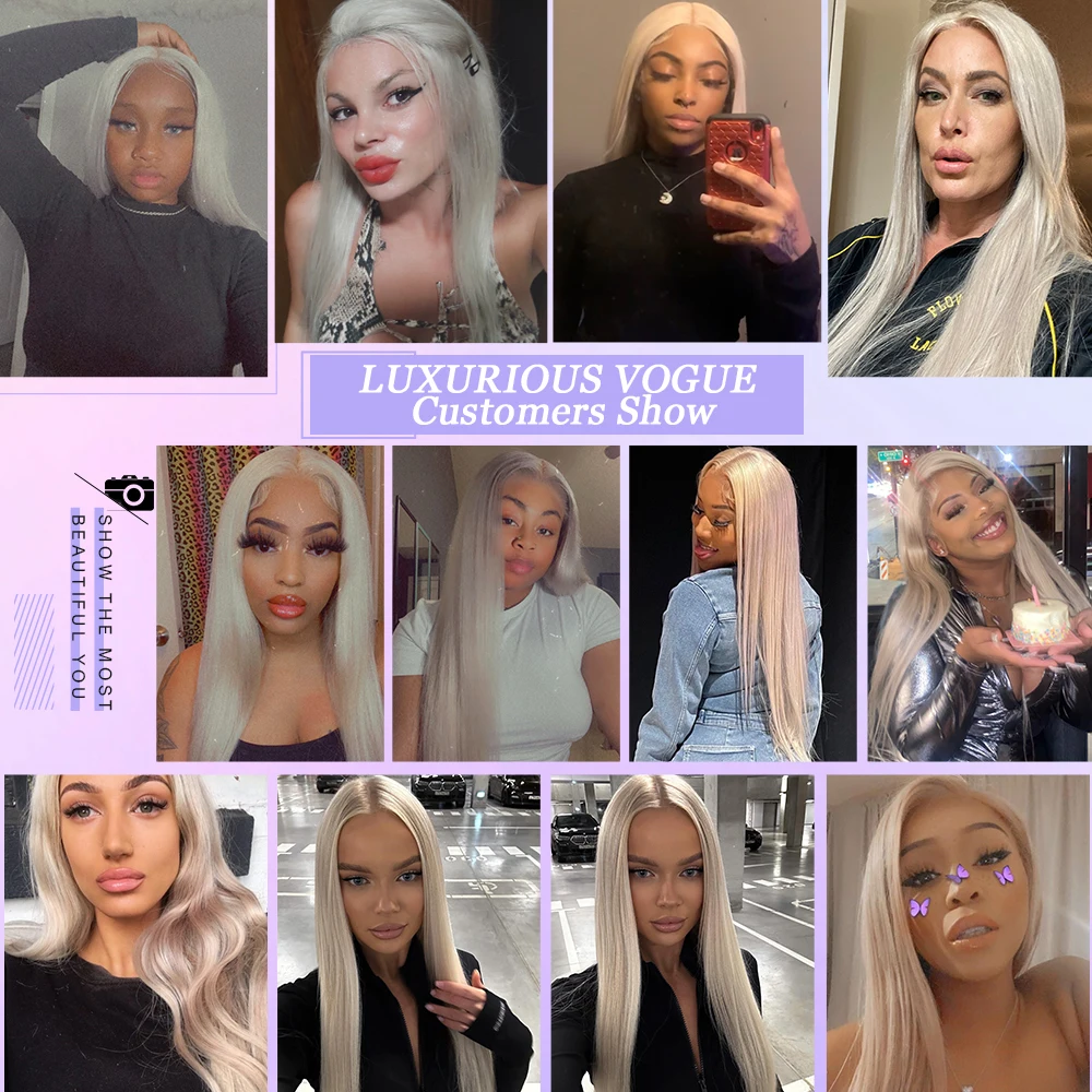 13x4 asch blonde Perücken mit gerader Spitze vorne vor gezupft graues Echthaar Perücken transparente Spitze Perücken für Frauen Echthaar