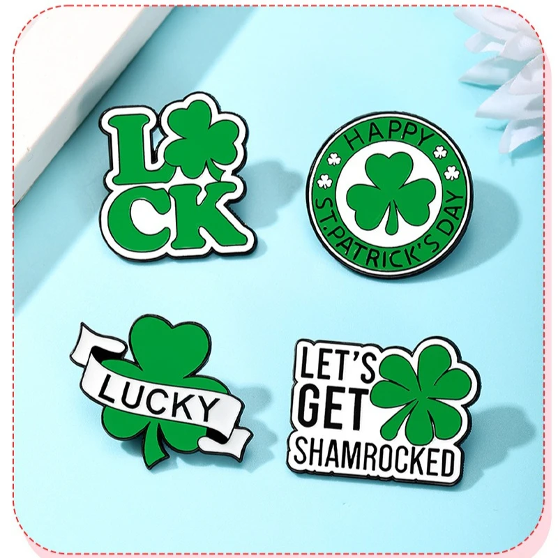 Fashion Creative St Patricks Day Party Brooch Irish Clover Metal Badge Pin Accessory DIY Clothing Bags Hat Scarf T-shirt Jeans