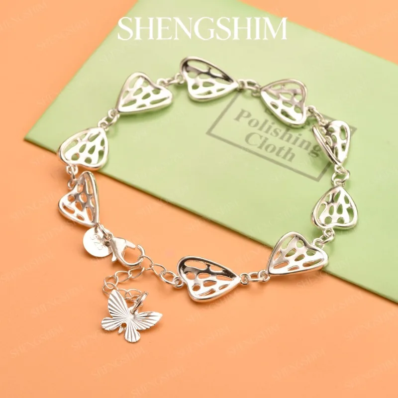SHENGSHIM 925 Sterling Silver Openwork Butterfly Wing Pendant Bracelet Bangle For Men Women Fashion Jewelry Birthday Party Gift