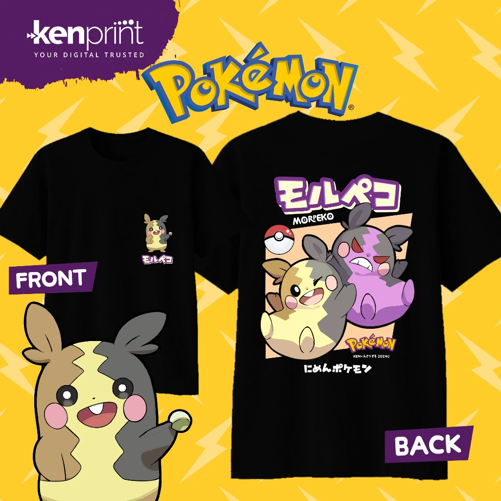 

Anime Pokémon Morpeko Printed Cotton T-shirt Summer Men's and Women's Harajuku Clothing Fashion Casual Street T-shirt Fan Gifts