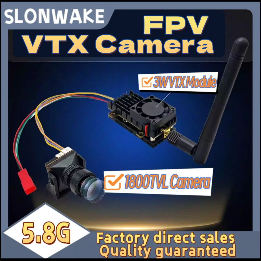 SLONWAKE 5.8G 3W Video VTX Transmitter and 1800TVL Starlight Night Vision Camera FPV 5inch Display screen for RC Playing Drone.