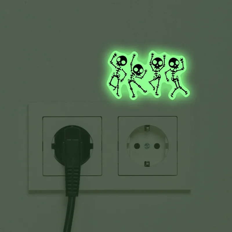 1PC Glow In The Dark Dancing Skeleton Removable Vinyl Sticker for Light Switch Bedroom Living Room Halloween Home Decor