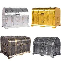 Pirate Treasure Chest Toy Box Antique Color with Lock for Party Favors Props Decora Kids Storage Treasure Chest Halloween Gift