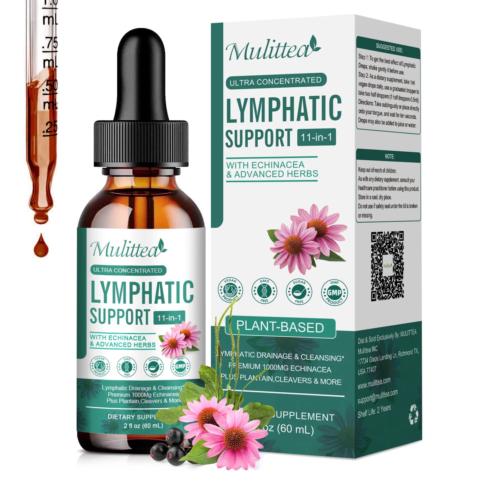 

Mulittea Lymphatic Support Drops 1000Mg of Echinacea Extract