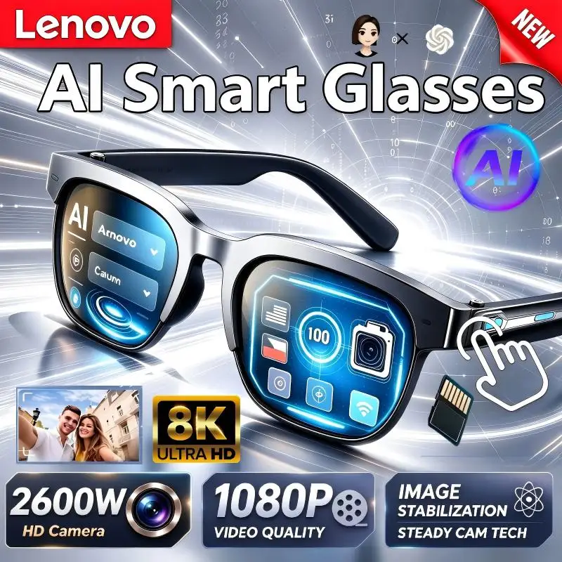 Lenovo AI Smart Glasses AI Translation 26MP HD Camera 8K Shooting Image Bluetooth Call Recording Music Smart Sunglasses 2027 New