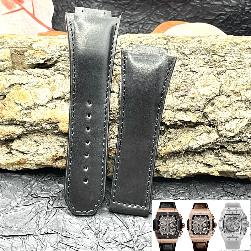 FUYIJIA New Custom H-UBLOT Watch Band Alligator Strap 25MM 32MM Calibrator Genuine Leather Belt Waterproof Cordovan Watchbands