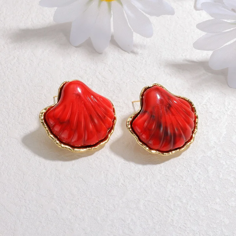 Afirstee Ocean Series 3 ألوان ذهبية اللون حافة شل محارة أقراط للنساء مجوهرات رائعة الفتيات الساحرة مسمار