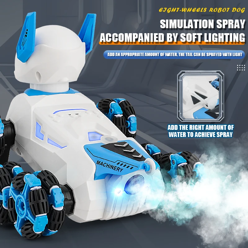 Oit roues cascadeur RC Robot chien voiture enfants jouet 2.4G radiocommande Robot chiot avec musique Spray jouet électrique pour garçons enfants cadeau