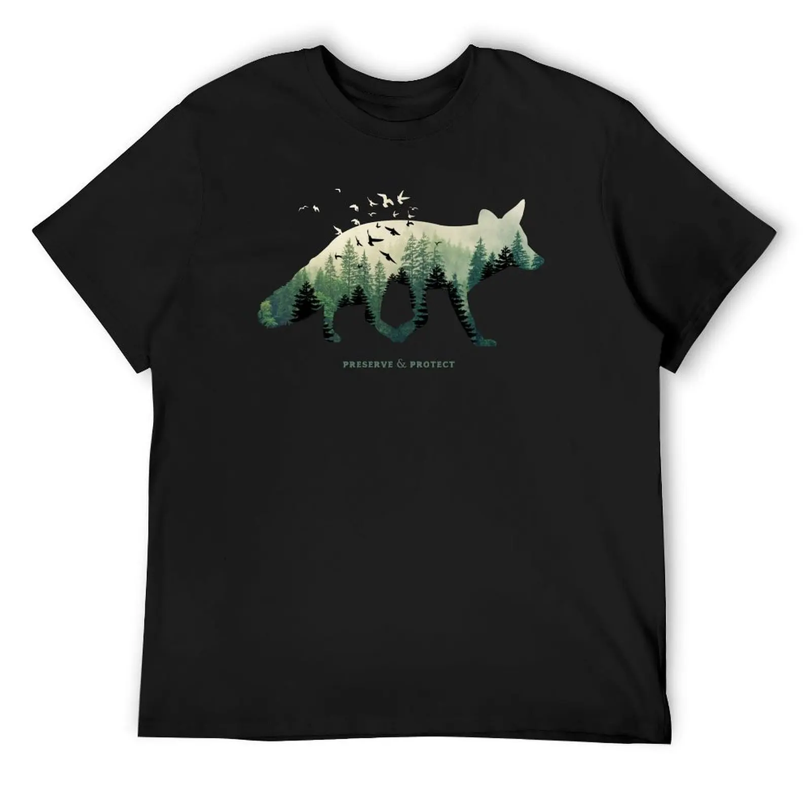 

Preserve & Protect Nature Double Exposure Fox Silhouette Trees Forest Save the Environment Climate Change Wilderness Hik T-Shirt