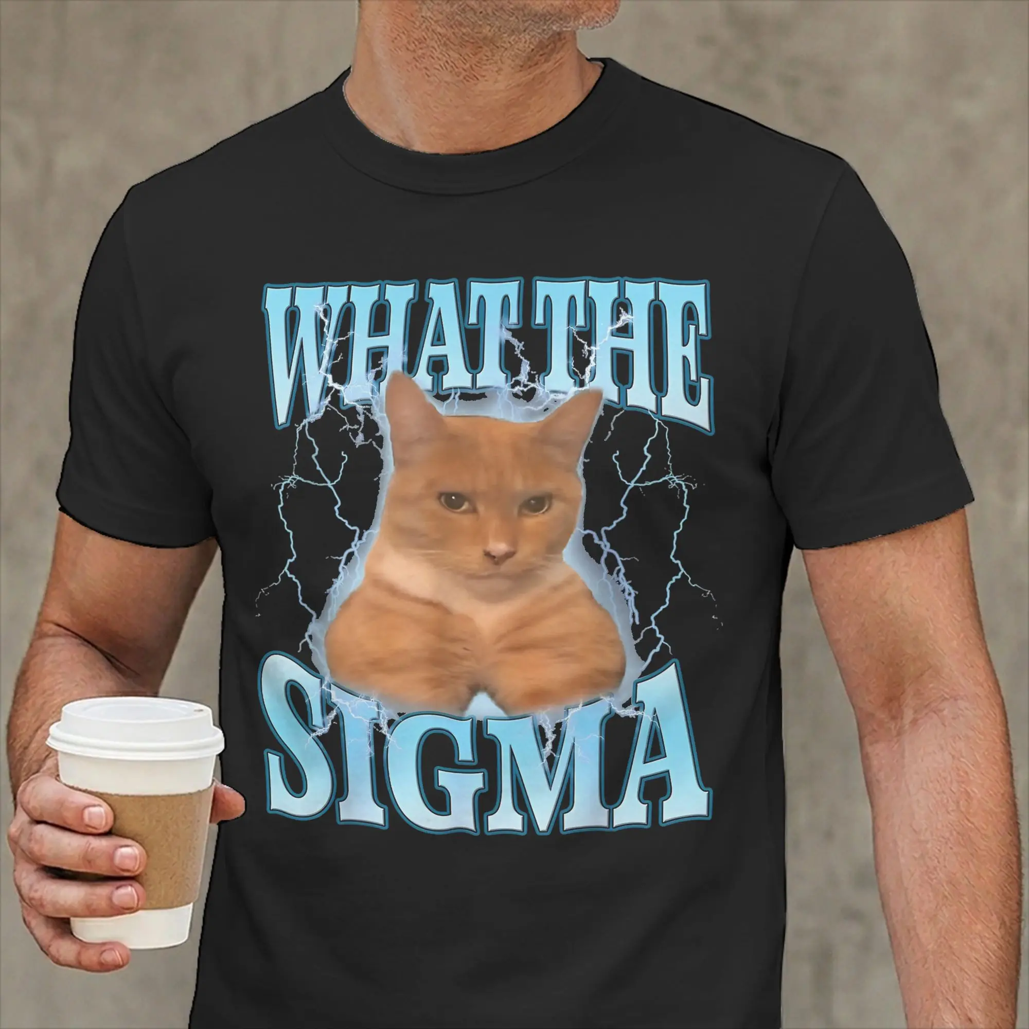 What The Sigma Meme Cat Ironic Brainrot Y2K T Shirts Men's  Cotton Novelty T-Shirt Crewneck  Tees Short Sleeve Tops Plus Size