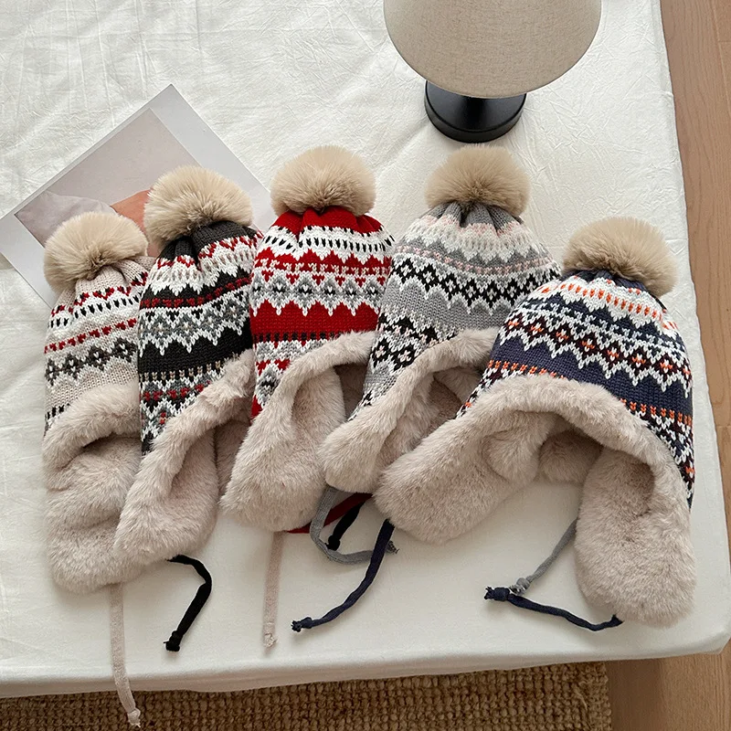 

Cute Baby Lei Feng Hat New Winter Children Solid Knitted Plush Warm Ear Protection Hat Beanies Caps Outdoor Kid Boy Girl Cap