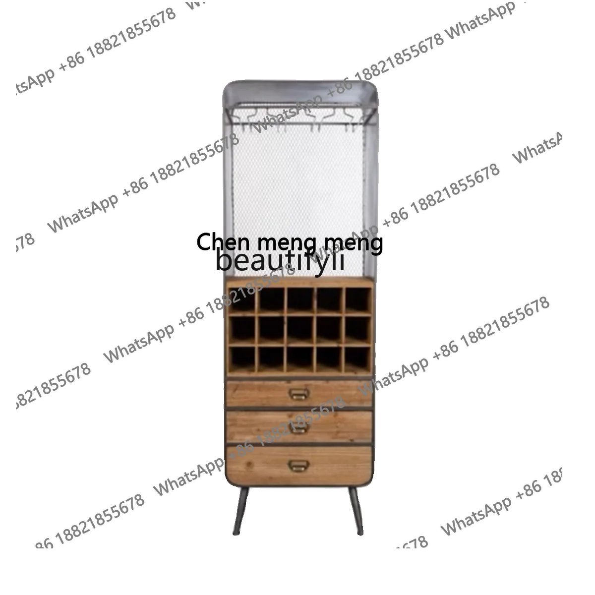 

American wrought iron floor-to-ceiling wine cabinet household modern simple light luxury solid wood dining side cabinet H