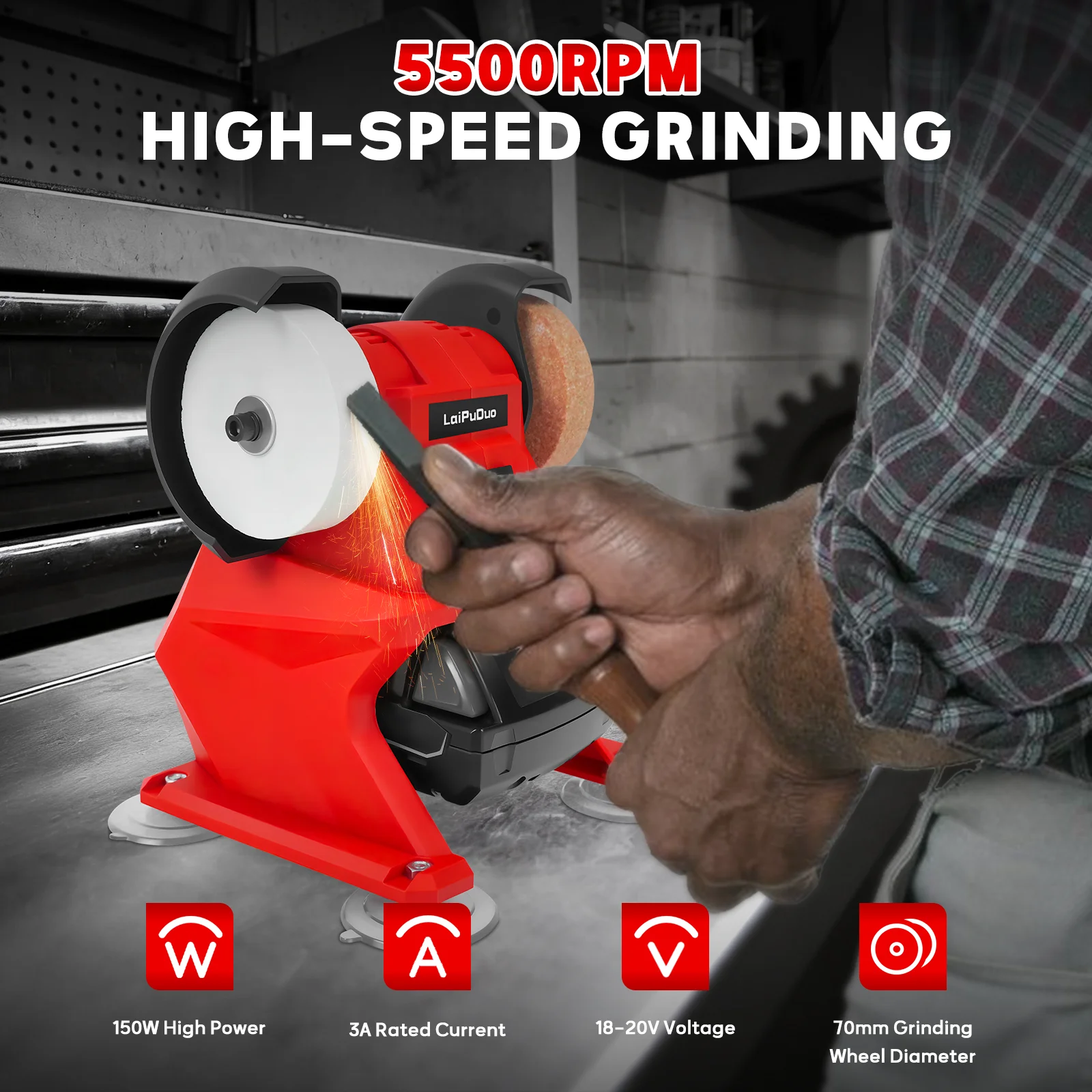 Mini Cordless Bench Grinder 5500RPM Electric Grinding Machine Sharpen Knives Drills Rust Removal for Milwaukee 18V Battery Pin