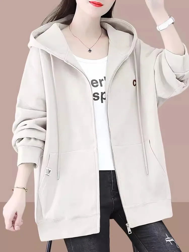 

Casual Loose Women's Hoodie Jaet Thin Faionable Spring Autumn New Sle Versatile Long Coat Korean Sle Zipper Closure