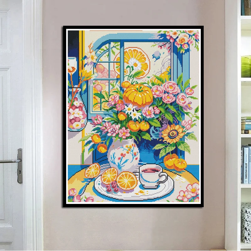 Fiori e tè punto croce Kit fai da te 11CT 9CT ricamo fatto a mano nuovo tempo libero decorazione della casa pittura artigianato confezione Set