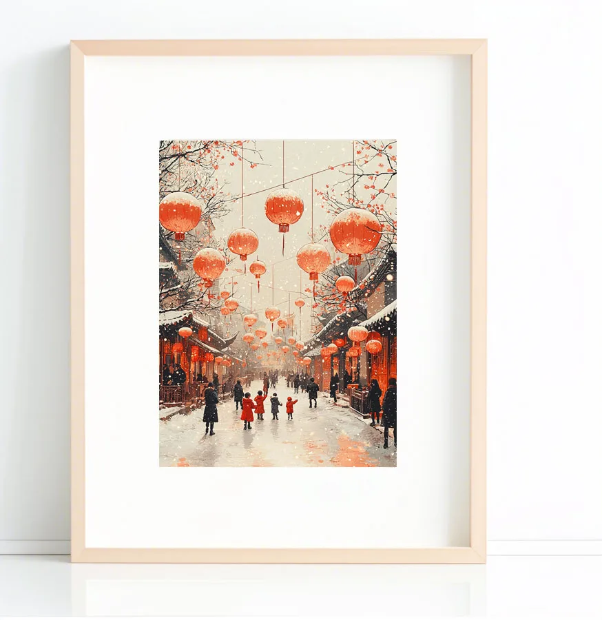 Happy spring festival a modern illustrated scene Painting Wall Picture Anime Wall Deco Canvas Picture