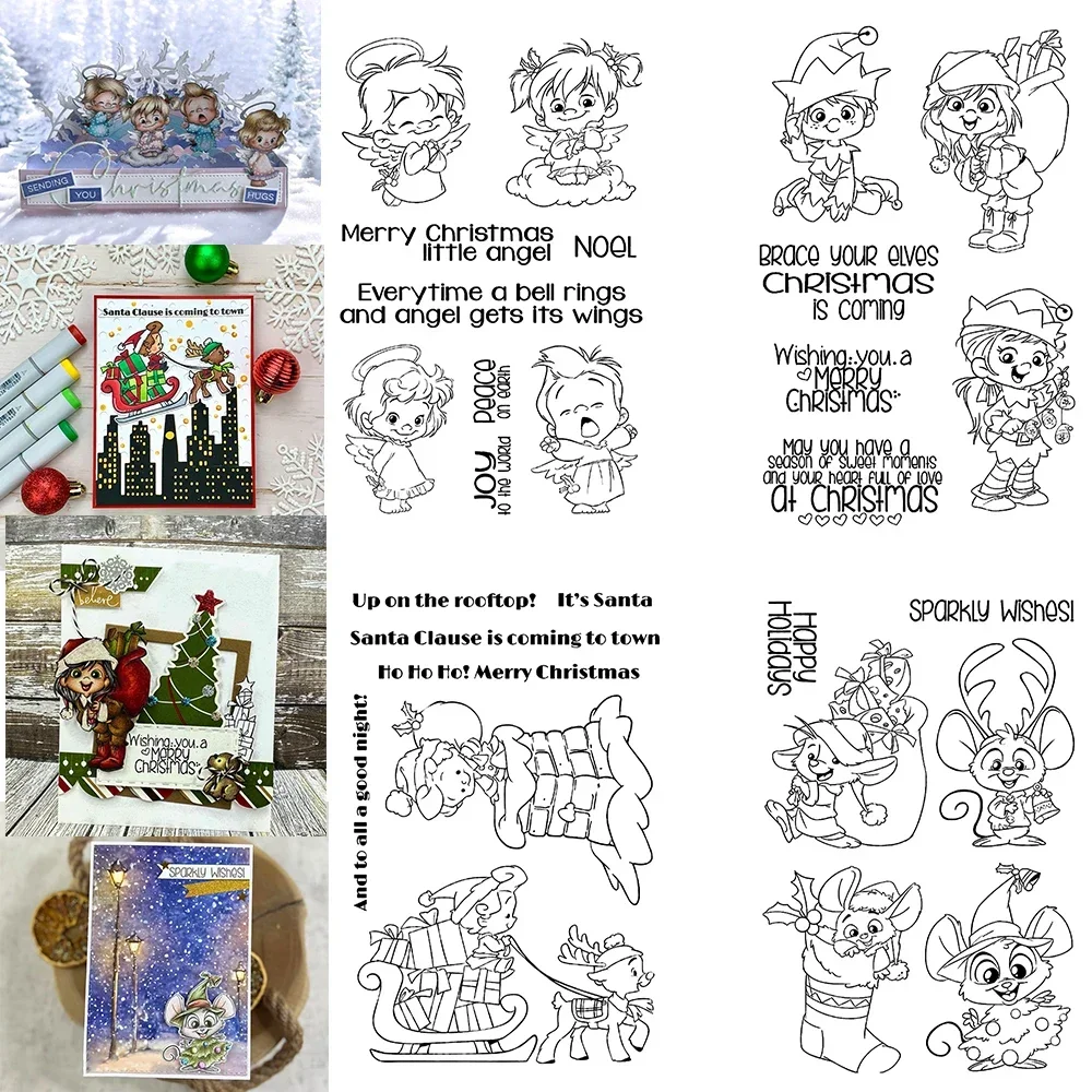 Noël mignon elfe souris Animal timbres clairs et matrices de découpe génie bébé ensemble de timbres découpés pour bricolage Scrapbooking carte artisanat fabrication