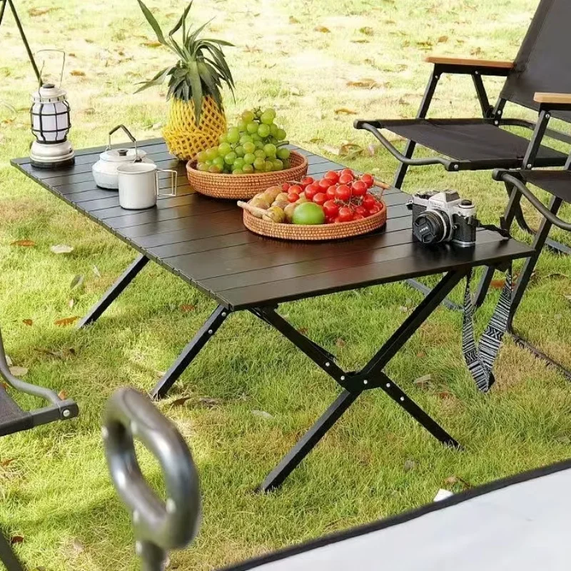 Outdoor Camping Folding Table High-strength Metal Egg Roll Table For 4-6 Person Portable Picnic Table With Storage Bag