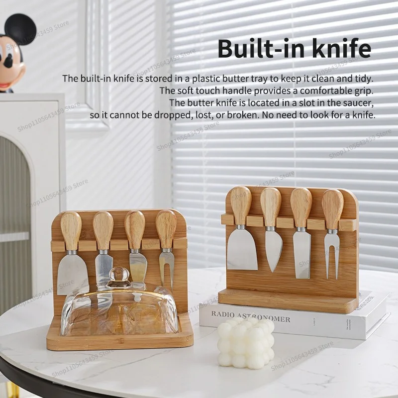 For Rectangle Glass Butter Box with Knife and Fork Cream Knife Holder Multifunctional Storage Holder