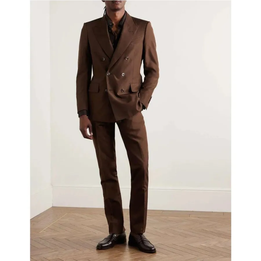 

Коричневые мужские костюмы, комплект из двух предметов, куртка, брюки, двубортный двубортный банкетный костюм, торжественное свадебное платье для жениха, выпускного вечера, мужская одежда на заказ