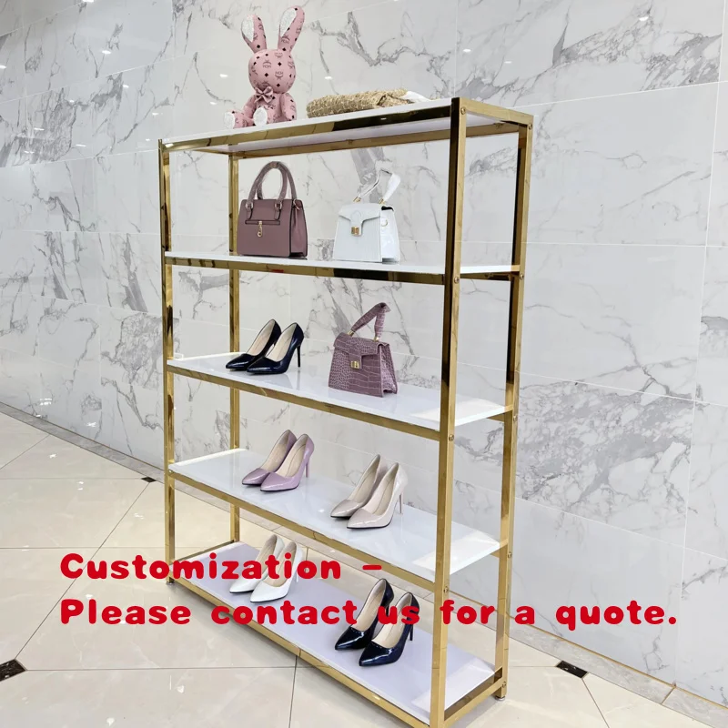 custom.Shoes Store Stainless Steel Display Rack Floor Standing Bag Display Stand Retail 5 Layers Display Shelves Boutique