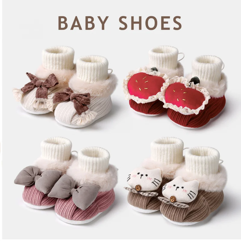 

Детские нескользящие домашние пинетки, зимние термоноски-тапочки на противоскользящей подошве, теплые пинетки на флисовой подкладке для младенцев и малышей