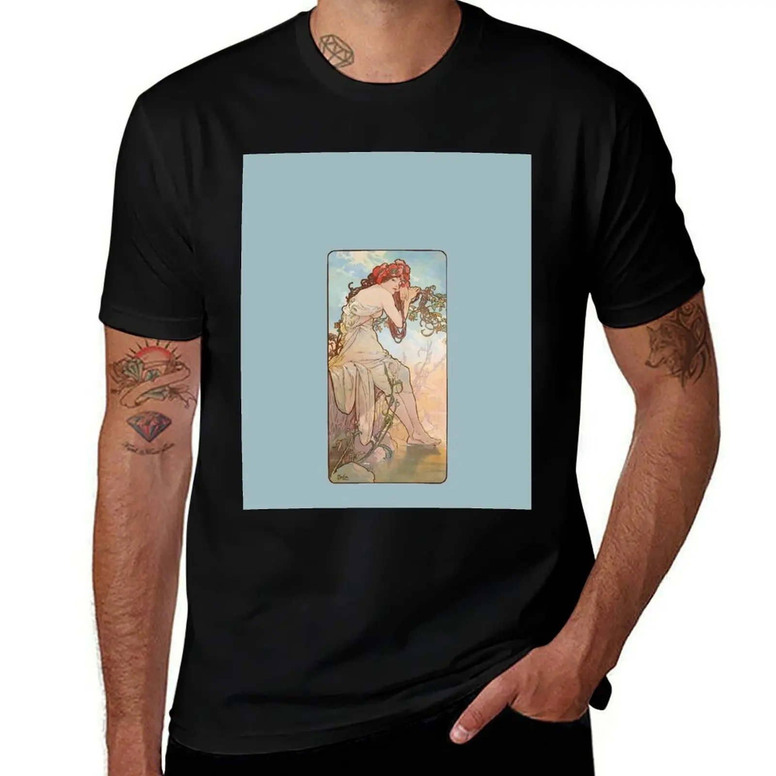 

Summer, by Alphonse Mucha. HIGH DEFINITION T-Shirt man t shirt cotton high quality men t shirt cotton 100%