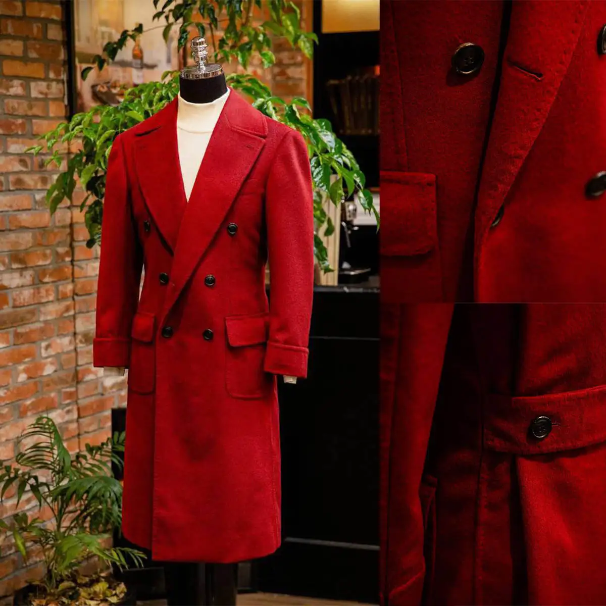 Formal Red Men Suit Blazer Long Overcoats Jacket Coat For Business Man Winter Woolen Thick Tuxedos Custom Made Prom Wear