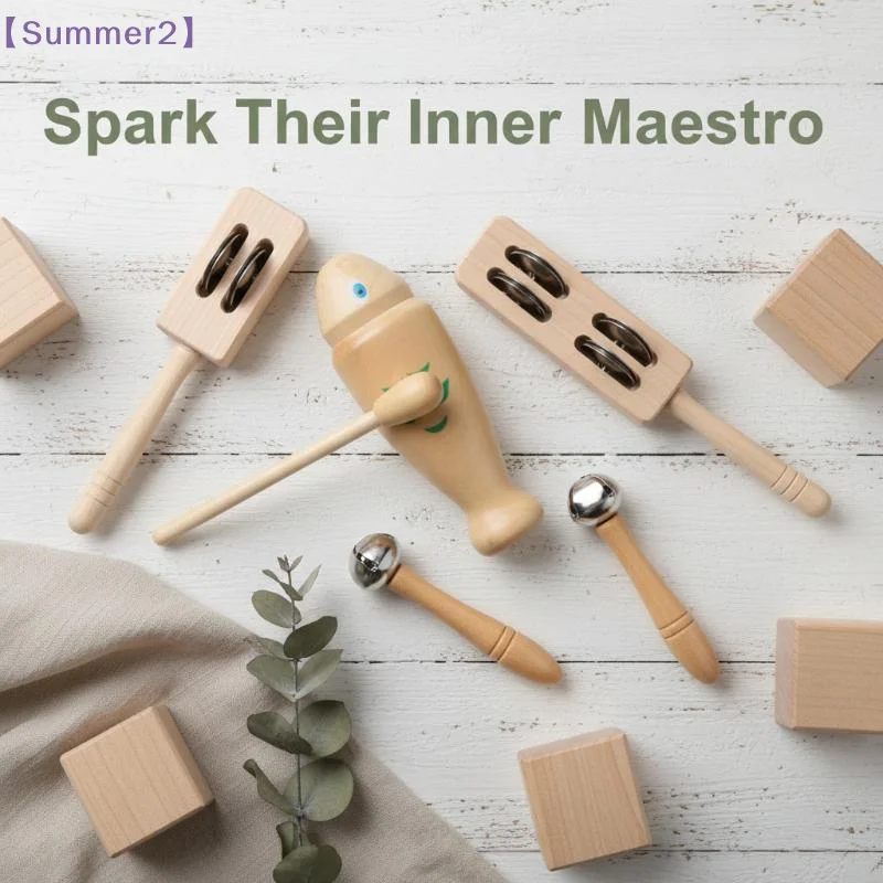 Wooden Orff Percussion Instruments Toy For Toddler Baby Wooden Fish Jingle Stick Hand Bell Preschool Educational Musical Toy{S}