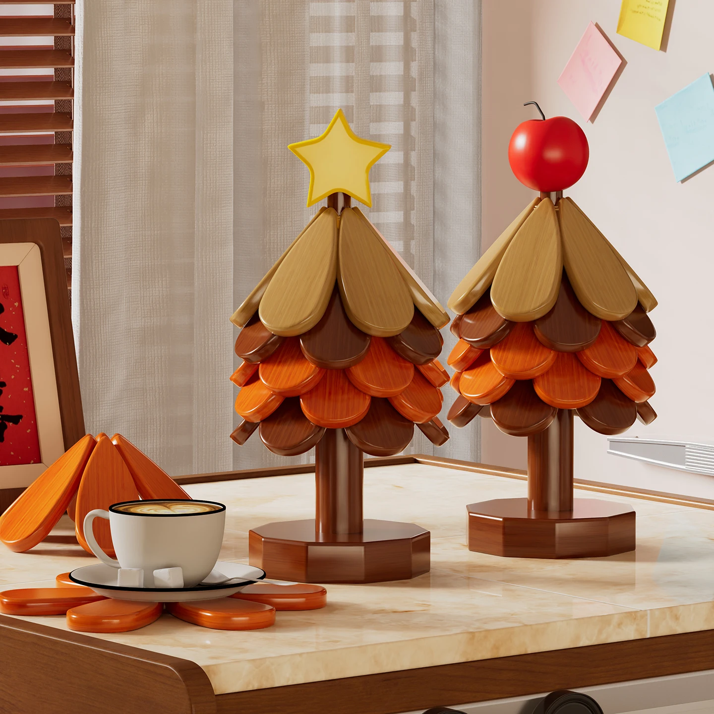 Creative Christmas Tree Coaster Set Wooden Heat Resistant Trivet for Pans Holiday Table Placemat Decor Kitchen Insulator Pad