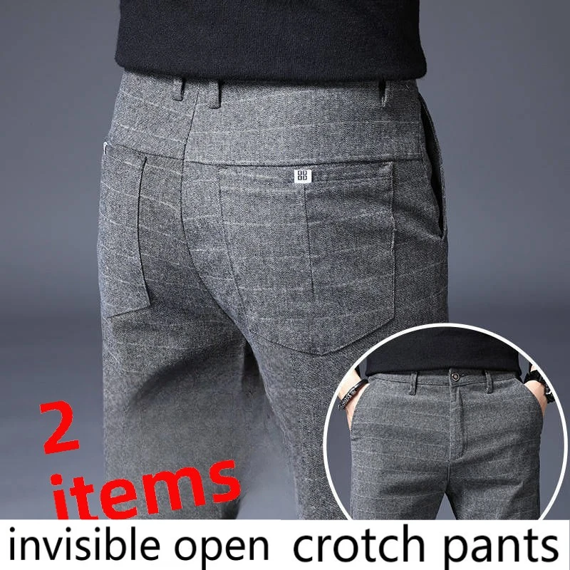 

Invisible Open-crotch Pants Men's Casual Pants Spring and Autumn Straight Trousers Dating Convenient Sex Men Clothing