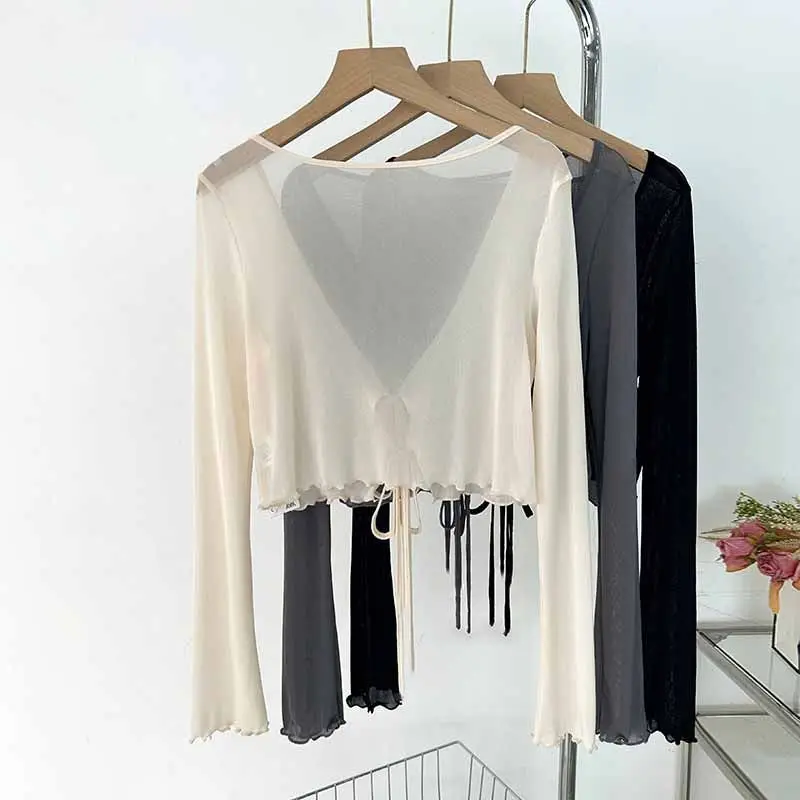 

plus Size Ice Silk Mesh Cardigan Women's Summer Thin Wrap Shoulder Top Earlet Design Commute Style Polyester Blend Short Coat