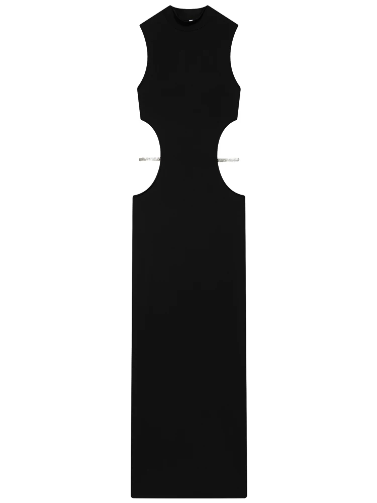 HXAO Black Long Dresses Womens Dresses Evening Dress Rhinestones Cut Out Sleeveless Vestidos Luxury Women's Elegant Party Dress