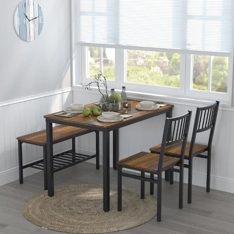 Dining Table Set with 2 Chairs and a Bench, Rectangular Console Table Side Table with Storage for Home Kitchen Dining