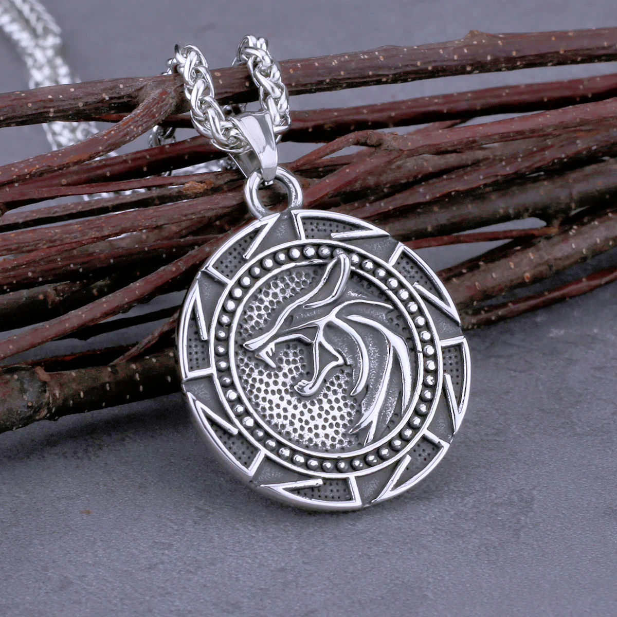 Fashion Slavic Viking Wolf Wizard Rune Necklace Men's Stainless Steel Vintage Charm Amulet Pendant Necklace Medallion Jewelry - view 4
