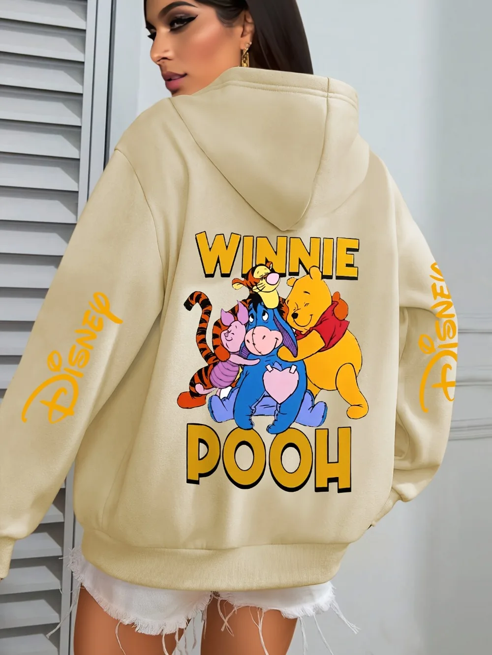 Bluza z kapturem Disney Mały Niedźwiedź Yi'er i inni towarzysze, długi rękaw, jesień-zima, odzież damska