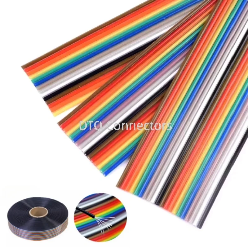 1Meter 1.27mm Pitch 6/8/10/12/14/16/18/20/26/30/40 Pin Rainbow Flat Ribbon Cable DuPont Wire 28AWG For 2.54mm IDC Connector