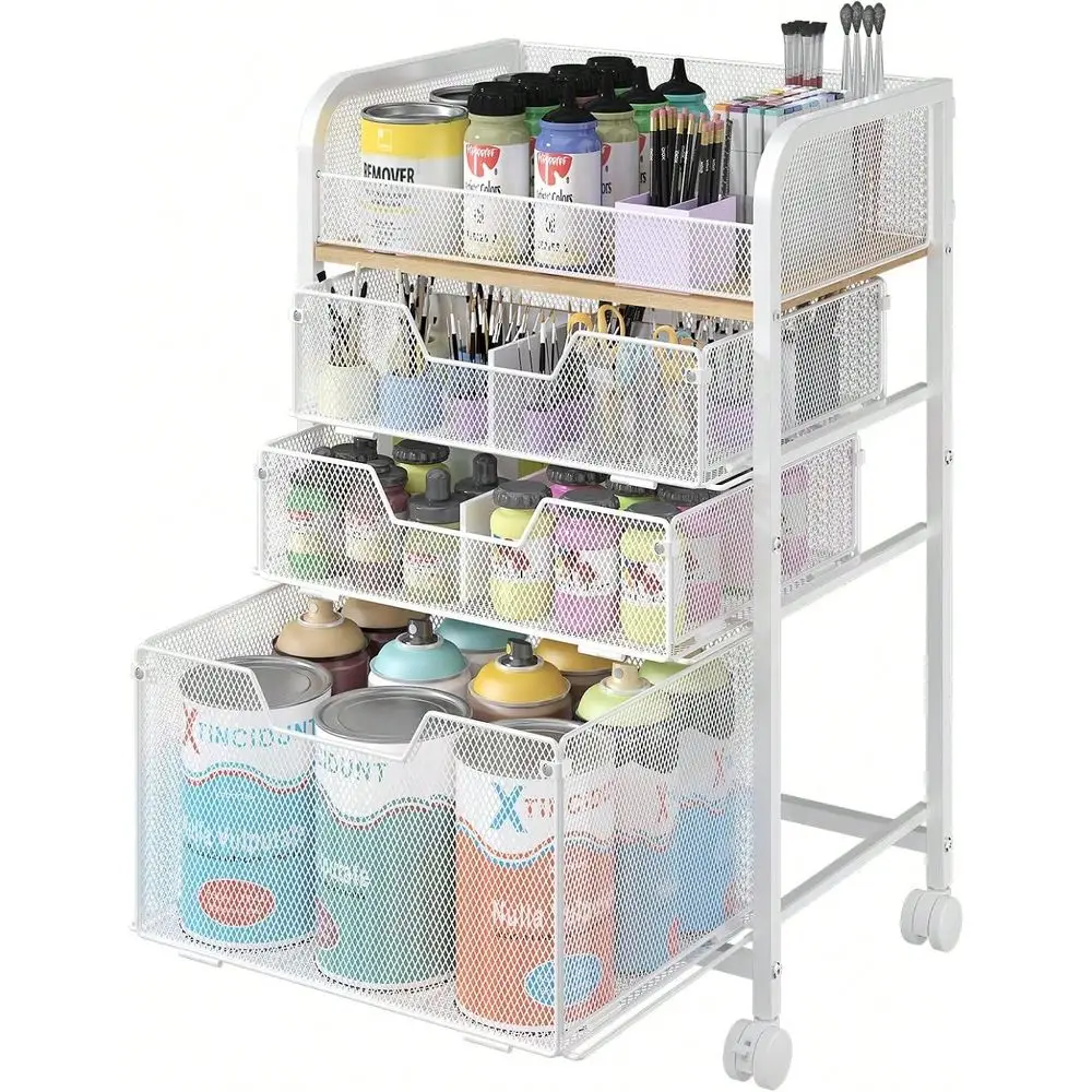 

Rolling Craft Organizer Cart With Storage Drawers Mobile Utility Cart With DIY Dividers And Lockable Wheels Metal Mesh Office S
