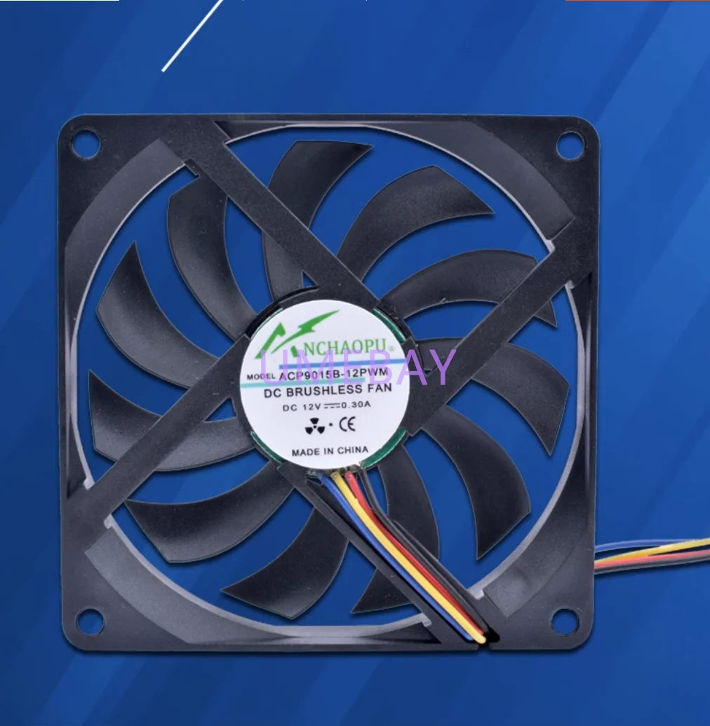 1pcs    ACP9015B-12PWM 9cm 12V 0.30A CPU chassis ultra-thin PWM temperature controlled silent cooling fan (Double ball bearing)