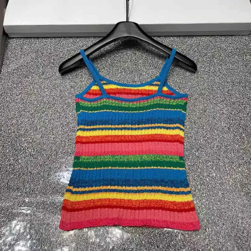 Designer Brand Studio Spring Summer New Letters Colorful Stripes Contrast Shoulder Suspenders Tops Female Commute Streetwear